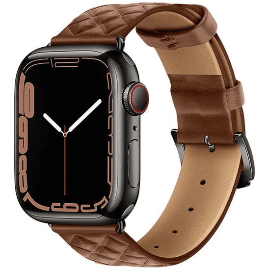 Hoco Apple Watch 1-6, SE (38 / 40 mm) / Watch 7-8 (41 mm), bőr pótszíj, gyémánt minta, WA18, barna (137664)