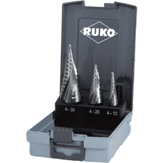 RUKO 101026RO HSS fokozatfúró készlet, 3 részes, 4 - 12 mm, 4 - 20 mm, 4 - 30 mm, 3 oldalú szár (101026RO)