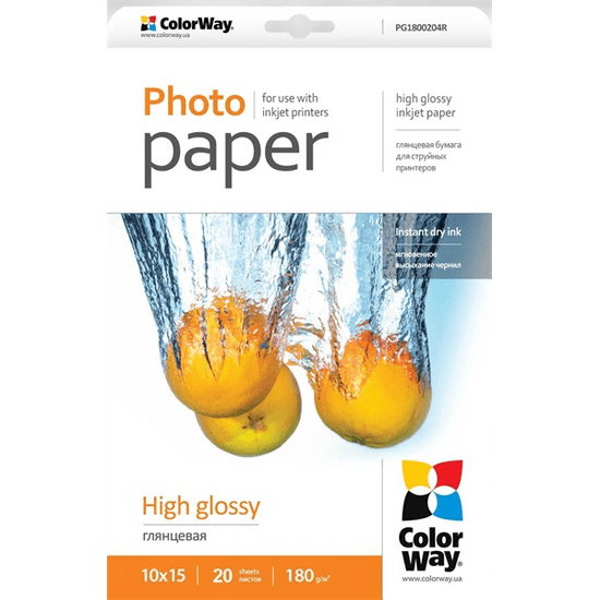 ColorWay Fotópapír, magasfényű (high glossy), 180 g/m2, 10x15, 20 lap (PG1800204R)