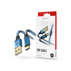 Hama USB-A - Type-C adat- és töltőkábel 1,5 m-es vezetékkel - Reflective USB-A - USB-C Cable - kék (201558)