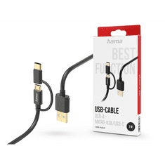 Hama USB-A - micro USB / Type-C adat- és töltőkábel 1 m-es vezetékkel - 2in1 USB-Cable - fekete (201533)