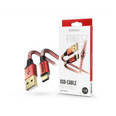 Hama USB-A - Type-C adat- és töltőkábel 1,5 m-es vezetékkel - Reflective USB-A - USB-C Cable - piros (201559)