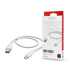Hama USB-A - Type-C adat- és töltőkábel 1,5 m-es vezetékkel - USB-A - USB-C Cable - fehér (201596)