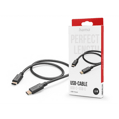 Hama USB Type-C - USB Type-C adat- és töltőkábel 1,5 m-es vezetékkel - FIC E3 USB-C Cable - fekete (201591)