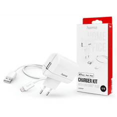 Hama hálózati töltő adapter USB-A bemenettel + USB-A - Lightning kábel - 12W - Charger Kit with Lightning Plus - fehér (201619)