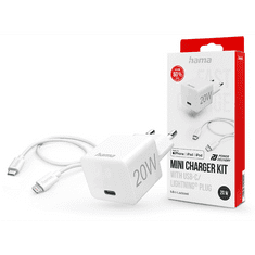 Hama hálózati töltő adapter Type-C bemenettel + Type-C - Lightning kábel - 20W -Mini Charger Kit - fehér (201620)