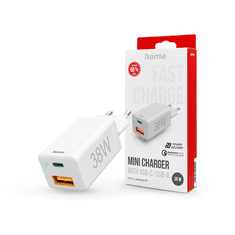 Hama hálózati töltő adapter Type-C + USB-A bemenettel - 38W - Mini Fast Charge PD3.0 + QC3.0 - fehér (201640)