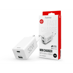 Hama hálózati töltő adapter Type-C + USB-A bemenettel - 32W - Mini Fast Charge PD3.0 + QC3.0 - fehér (201691)