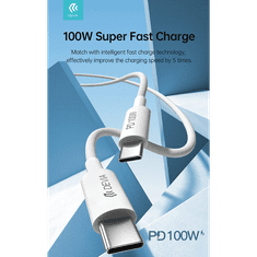 Devia USB Type-C - USB Type-C adat- és töltőkábel 1,5 m-es vezetékkel - Smart Series 100W C To C PD Cable - 100W - fehér (ST379536)