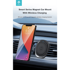 Devia szellőzőrácsba illeszthető vezeték nélküli autós töltő/tartó - 15W - DeviaSmart Series Magnet Car Mount With Wireless Charging - fekete
