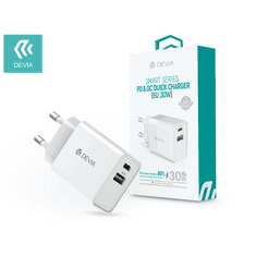 Devia hálózati töltő adapter Type-C + USB bemenettel - 30W - Smart Series PD3.0 + QC3.0 Quick Charger - white (ST354885)