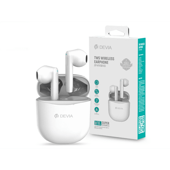 Devia TWS Bluetooth sztereó headset v5.0 + töltőtok - Joy A10 Series True Wireless Earphones with Charging Case - fehér (ST351075)