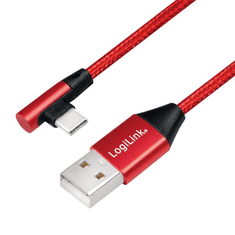 LogiLink CU0145 Type-C apa derékszögű - USB-A apa szövet borítású kábel piros 0,3m (CU0145)