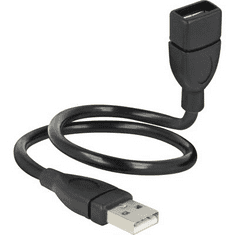 DELOCK USB 2.0 Csatlakozókábel [1x USB 2.0 dugó, A típus - 1x USB 2.0 alj, A típus] 0.35 m Fekete Hajlékony hattyúnyak kábel (83498)