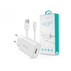 Devia Smart USB hálózati töltő adapter + USB Type-C kábel 1 m-es vezetékkel - Devia Smart Series Charger Suit With Type-C Cable V3 - 5V/2A - white