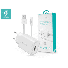 Devia Smart USB hálózati töltő adapter + Lightning kábel 1 m-es vezetékkel - Smart Series Charger Suit With Lightning Cable V3 - 5V/2A - white (ST362309)