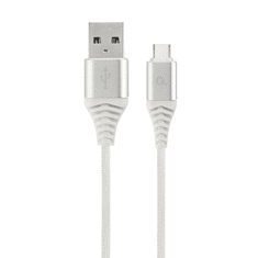 Gembird Gembird USB 2.0 A -> USB-C M/M adatkábel 1m ezüst-fehér szövet borítás (CC-USB2B-AMCM-1M-BW2)