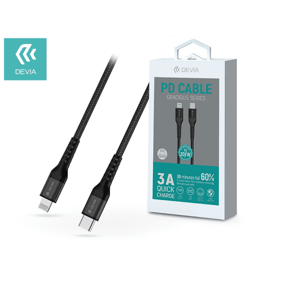 Devia USB Type-C - Lightning adat- és töltőkábel 1,5 m-es vezetékkel - Gracious Series PD Cable 20W - 5V/3A - black (ST350085)