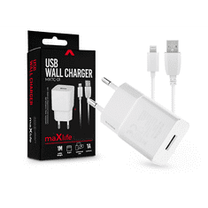 maXlife USB hálózati töltő adapter + lightning adatkábel 1 m-es vezetékkel - MXTC-01 USB Wall Charger - 5V/1A - fehér (TF-0101)