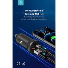 Devia Smart USB + Type-C szivargyújtós töltő adapter - Devia Smart Series Mini PD + QC3.0 Car Charger - 20W - black