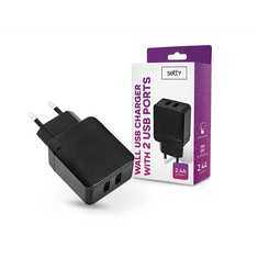 setty. 2xUSB hálózati töltő adapter - USB Wall Charger - 5V/2,4A - fekete (TF-0183)