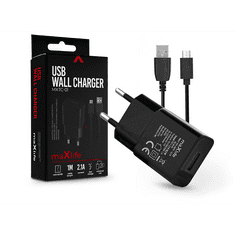 maXlife USB hálózati töltő adapter + micro USB adatkábel 1 m-es vezetékkel - MXTC-01 USB Wall Charger - 5V/2,1A - fekete (TF-0125)
