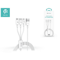 Devia USB töltőkábel 1,2 m-es vezetékkel - Smart Series 3in1 for Lightning/Android/Type-C - 2A - white (ST329975)
