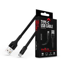 maXlife USB - USB Type-C adat- és töltőkábel 1 m-es szövet vezetékkel - MXUC-01 USB Type-C Cable - 5V/2A - fekete (TF-0170)