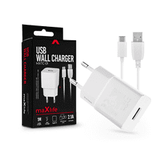 maXlife USB hálózati töltő adapter + USB Type-C adatkábel 1 m-es vezetékkel - MXTC-01 USB Wall Charger - 5V/2,1A - fehér (TF-0100)
