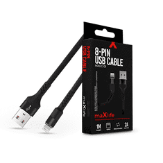 maXlife USB - Lightning adat- és töltőkábel 1 m-es szövet vezetékkel - MXUC-01 8-PIN USB Cable - 5V/2A - fekete (TF-0169)
