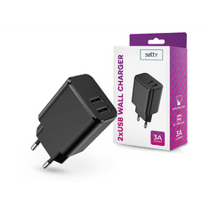 setty. 2xUSB hálózati töltő adapter - USB Wall Charger - 5V/3A - fekete (TF-0144)