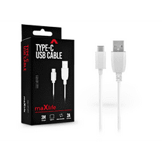 maXlife USB - USB Type-C adat- és töltőkábel 3 m-es vezetékkel - USB Type-C Cable - 5V/2A - fehér (TF-0019)