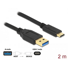 DELOCK 84004 SuperSpeed USB (USB 3.2 Gen 1) A-típusú - USB Type-C kábel 2m fekete (84004) (DeLock84004)