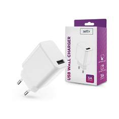 setty. USB hálózati töltő adapter - USB Wall Charger - 5V/3A - fehér (TF-0143)