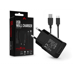 maXlife USB hálózati töltő adapter + micro USB adatkábel 1 m-es vezetékkel - MXTC-01 USB Wall Charger - 5V/1A - fekete (TF-0124)
