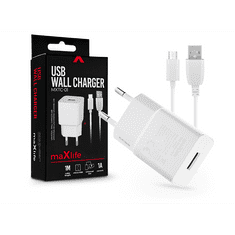 maXlife USB hálózati töltő adapter + micro USB adatkábel 1 m-es vezetékkel - MXTC-01 USB Wall Charger - 5V/1A - fehér (TF-0102)