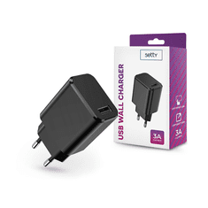 setty. USB hálózati töltő adapter - USB Wall Charger - 5V/3A - fekete (TF-0142)