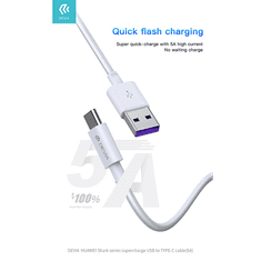 Devia USB - USB Type-C töltő- és adatkábel 1,5 m-es vezetékkel - Shark Supercharge USB Type-C - 5A - white (ST344602)