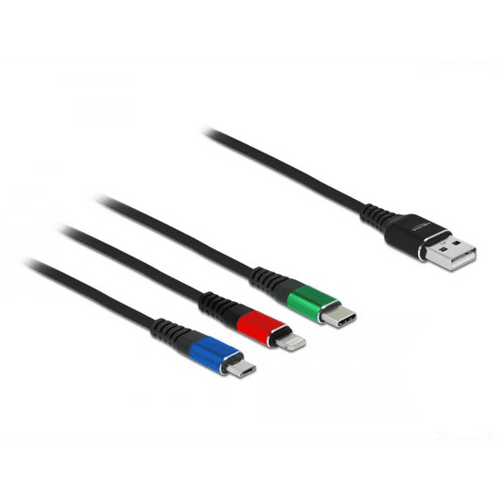 DELOCK 3 az 1-ben Lightning, Micro USB- és USB Type-C, USB töltő kábel (87277) (DE87277)