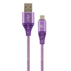 Gembird USB 2.0 A -> USB micro-B M/M adatkábel 1m lila-fehér szövet borítás (CC-USB2B-AMmBM-1M-PW) (CC-USB2B-AMmBM-1M-PW)