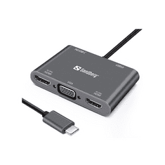 Sandberg USB-C tartozék, USB-C Dock 2xHDMI+1xVGA+USB+PD (136-35)