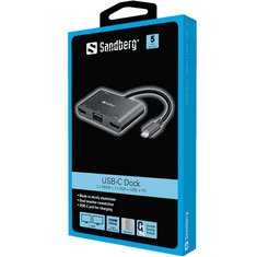 Sandberg USB-C tartozék, USB-C Dock 2xHDMI+1xVGA+USB+PD (136-35)