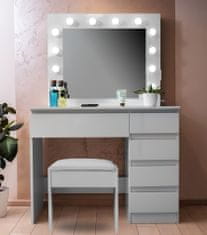 Aga Fésülködőasztal tükörrel, világítással és el.fiókkal + zsámoly Fényes fehér
