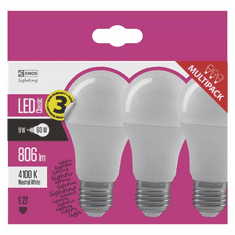 EMOS LED fényforrás matt E27 9W természetes fehér (3db/csomag) (ZQ5140.3) (ZQ5141.3)