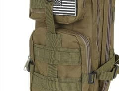 BigBuy 35 L-es ergonomikus khaki színű katonai hátizsák amerikai zászlós felvarróval (BB-8920)