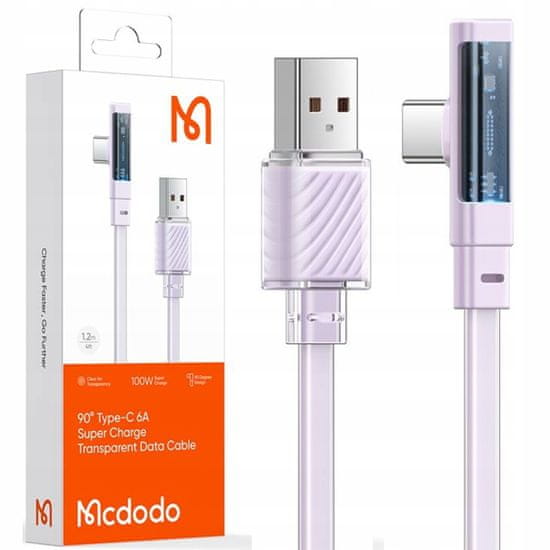 Mcdodo USB-C kábel, szögletes, erős, szupergyors, Mcdodo, 100W, 1,2M, lila CA-3421