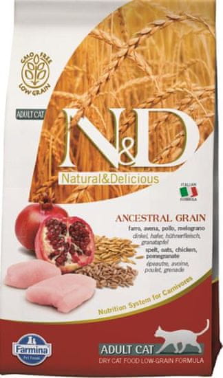 N&D ANCESTRAL GRAIN Cat LG Csirke, tönkölybúza, zab és gránátalma Adult 1,5 kg