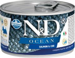 N&D OCEAN kutyakonzervatívok. Lazac és tőkehal Mini 140 g
