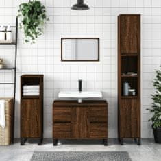 Greatstore barna tölgyszínű szerelt fa fürdőszobaszekrény 30x30x100 cm