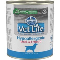 Vet Life Natural Canine Cons. Hipoallergén kacsa és burgonya 300 g
